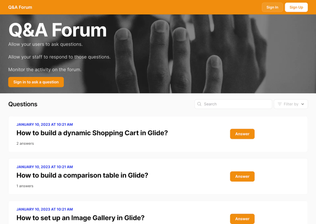 Forum App Glide App Example of a Forum App