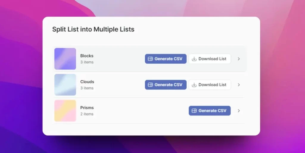 Split a list into multiple lists