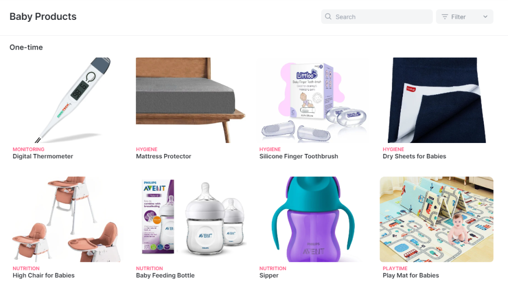 List of baby care products