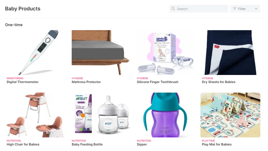 List of baby care products